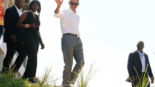 Barack Obama inaugurates new sports and vocational center in his ancestral home Kogelo in Kenya where his father once lived (Twitter)