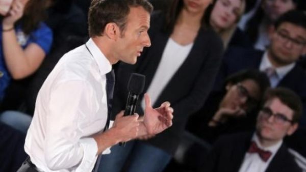 ماكرون يتحدث الى طلاب جامعة جورج واشنطن قبل انتهاء زيارة الدولة التي يقوم بها الى الولايات المتحدة

