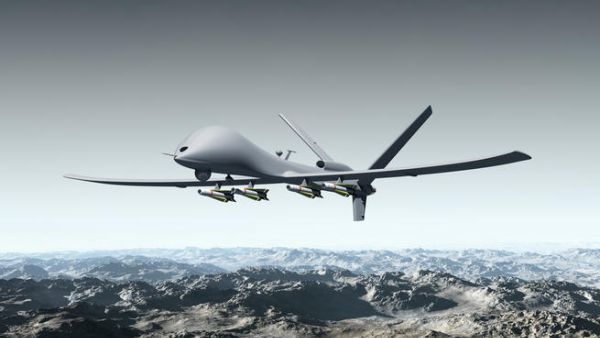 Illustration of a combat drone flying over barren mountains

Illustration of a combat drone flying over barren mountains

Illustration of a combat drone flying over barren mountains (Shutterstock/Paul Fleet)
