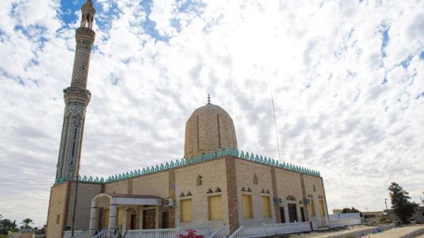A picture taken on November 25, 2017, shows the Rawda mosque, roughly 40 kilometres west of the North Sinai capital of El-Arish, after a gun and bombing attack. (STR/AFP)