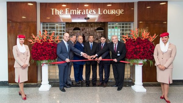 From L - R... Thani Al Ansari, Country Manager, Egypt, Emirates, Simon Stamper, General Manager, Intercontinental City Stars, Ahmed Hosny, Executive Manager, Terminal Building 2, Cairo International Airport, Mohammed Mattar, Divisional Senior Vice President, Emirates Airport Services, Eng. Ahmed Youssef, Chairman of the Egyptian Tourism Promotion Board, Mamdouh Ghobrial, Airport Services Manager, Cairo International Airport at the Emirates Lounge opening eventز
