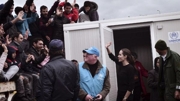 The UNHCR Special Envoy struggled to move through the crowds.  (AFP/Louisa Gouliamaki)