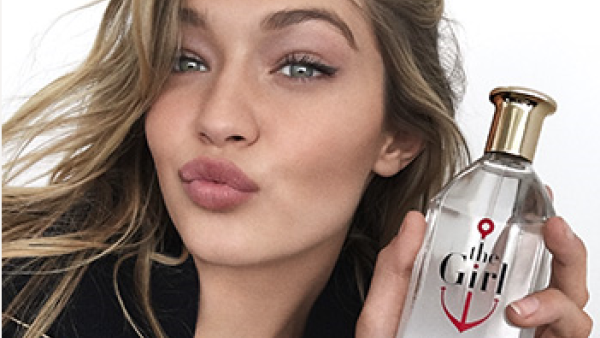 Ahoy there! Gigi dons a sailor suit for the nautical-themed perfume ad. (Tommy Hilfiger) Ahoy there! Gigi dons a sailor suit for the nautical-themed perfume ad. (Tommy Hilfiger)