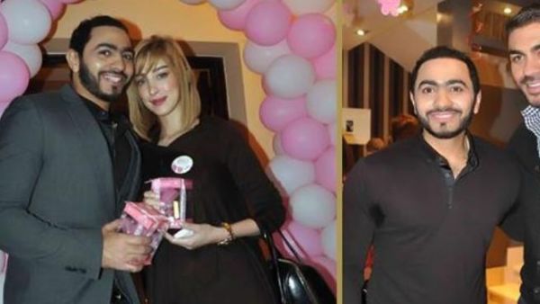 الفنان تامر حسني مع زوجته بسمة بوسيل ومع الفنان خالد سليم