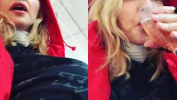 Madonna posted a video of herself on Instagram on Saturday pretending to be pregnant with a glass of champagne in her hand. (Source: Instagram - @madonna)