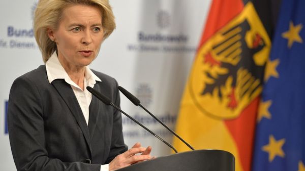 German Defense Minister Ursula von der Leyen recently submitted a list of 18 major military procurement projects to the parliament’s budget committee. (AFP/ File Photo)