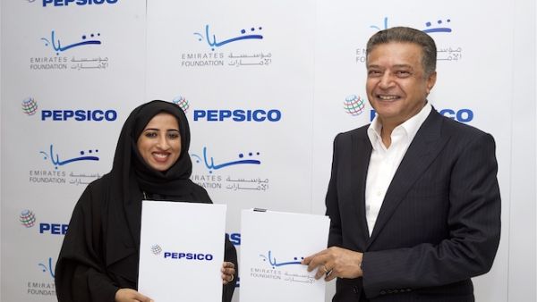 HE Maytha Al Habsi, Emirates Foundation and Omar Farid, PepsiCo sign an MoU to extend their partnership.