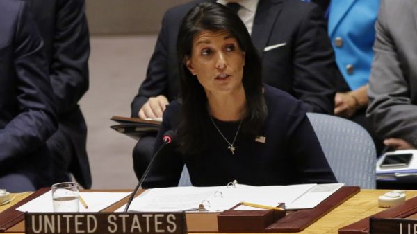 United States Ambassador to the United Nations Nikki Haley addresses a UN Security Council emergency meeting, September 4, 2017. (AFP/Kena Betancur)