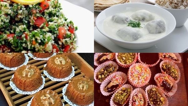 تبولة وكبة لبنية وكعكة التمر الشهية