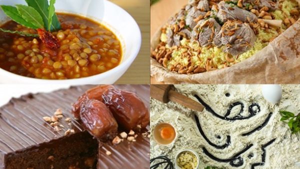 عدس ريشتا، منسف، وكعكة التمر