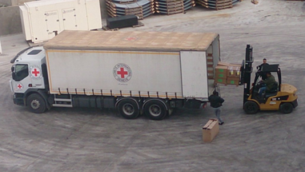 The ICRC of Syria tweeted a photo of their preparations to ship aid to Madaya. (Twitter) The ICRC of Syria tweeted a photo of their preparations to ship aid to Madaya. (Twitter)