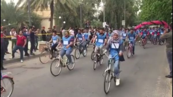 Young people cycle along the banks of the Tigris on Monday (Facebook)