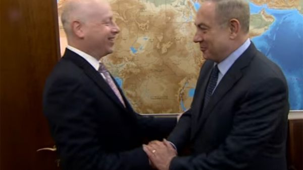 US President Donald Trump's special envoy Jason Greenblatt and Israeli Prime Minister Banjamin Netanyahu. (Screengrab)