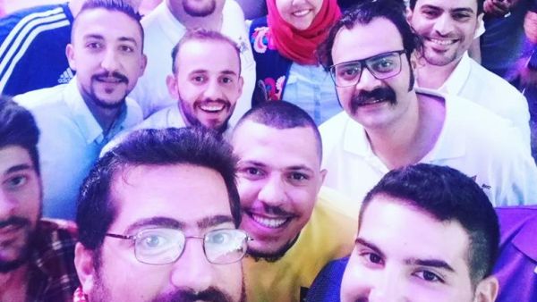 Ahmed Srour (bottom left) and other Jordanian entertainers pose for a selfie. (Facebook)