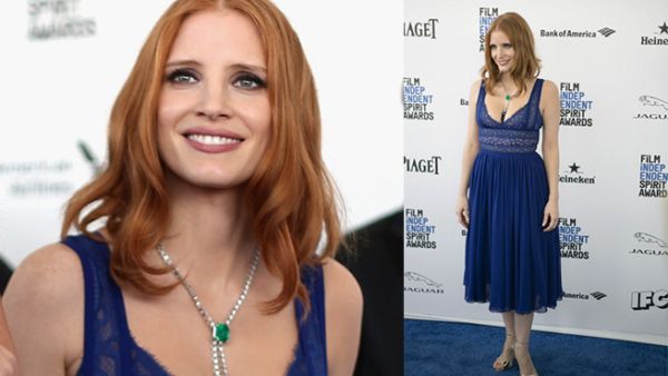 Hollywood actress Jessica Chastain looked stunning in an Elie Saab creation at the Independent Spirit Awards. (AFP)
