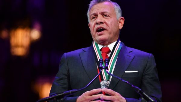 Jordan's King Abdullah II speaks after receiving the 2018 Templeton Prize at the National Cathedral in Washington, DC on November 13, 2018. (MANDEL NGAN / AFP)