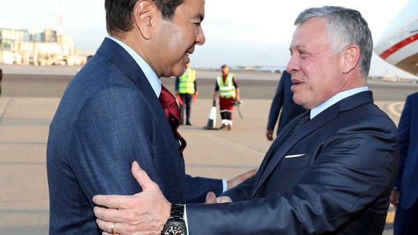 King Abdullah is received by Prince Moulay Rachid of Morocco upon his arrival to Casablanca on Wednesday (Photo courtesy of Royal Court)