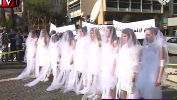 Women protest Lebanese law absolving rapists who marry victims. (Screengrab) 