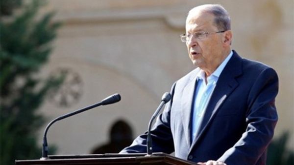 Lebanese President Michel Aoun delivers a speech during a rally celebrating his election on November 6, 2016, at the presidential palace in Baabda. (AFP)