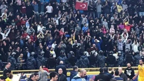 The Turkish flag was raised at a Lebanese basketball match on Sunday (Facebook)