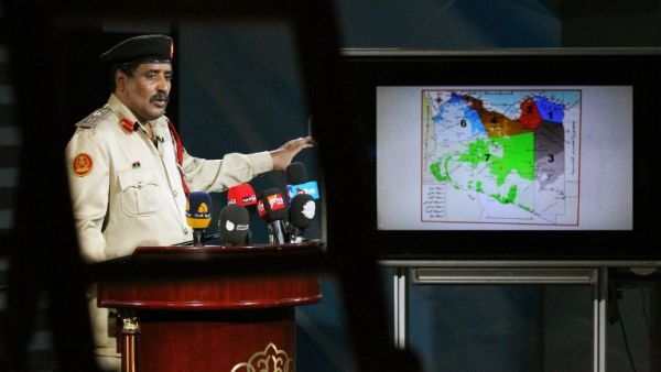 Ahmed al-Mesmari, a spokesman of Libya's opposition armed forces which are made up of militias and some units of the national army based in the east of the country, speaks during a press conference on June 2, 2017, in the coastal city of Benghazi. (Abdullah Doma/AFP)