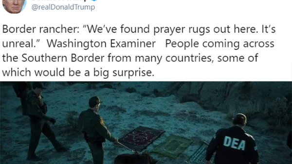 (Trump's tweet/A screenshot taken from Hollywood’s movie “Sicario 2: Day of the Soldado”)