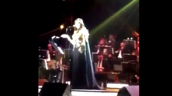 Angham, the Egyptian well-known signer while performing in Riyadh on Saturday. (Screenshot/Twitter)