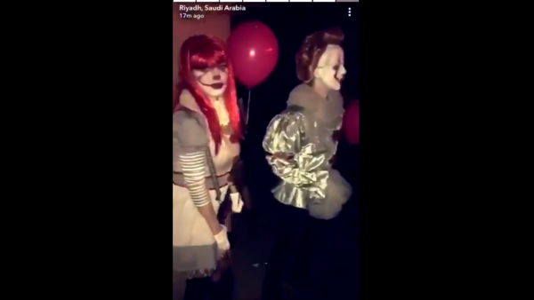 Screenshot from one of the viral Halloween party videos shared by Saudis on Twitter. (Socialmedia)