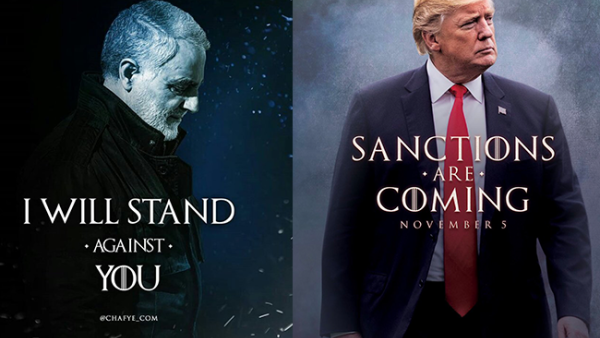 Trump posted a ‘Game of Thrones’-inspired image on Twitter to promote the sanctions on Iran (Right). The leader of Iran’s Quds Force, General Qassem Soleimani slams back at Trump (Left).