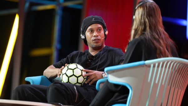 Ronaldinho speaking at the Misk Global Forum on Wednesday. (Basheer Saleh/Arab News )