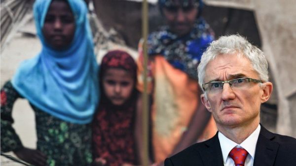 UN Under-Secretary-General for Humanitarian Affairs Mark Lowcock looks on a pledging conference aimed at raising funds for war-ravaged Yemen on April 3, 2018 in Geneva. (AFP)