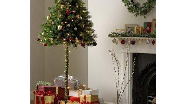 A British retailer's unusual Christmas tree is designed with branches only on the top half to protect from babies and cats. (Argos)