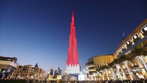 Bahrain's National Day is celebrated with the national flag on Burj Khalifa. (Twitter)