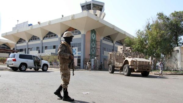 Yemeni security forces guard Aden’s airport. (AFP)