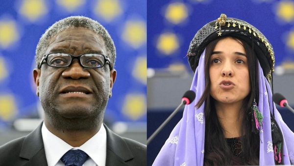 Congolese gynecologist Denis Mukwege, left, and Nadia Murad Basee Taha is a Yazidi human rights activist from Iraq, have been named as the winners of the Nobel Peace Prize 2018. (AFP)