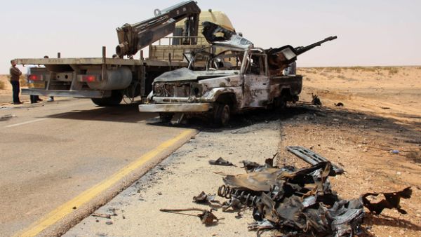The remains of vehicles bombed by Daesh militants in Libya. (AFP/File)