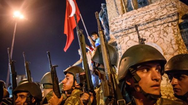 Turkish solders stay at Taksim square as people protest against the military coup in Istanbul. (AFP/File)