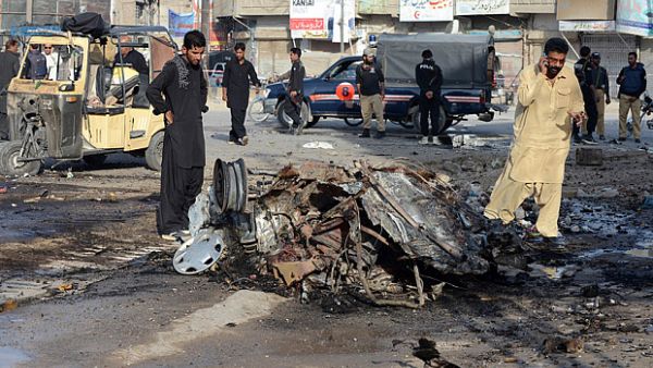 Pakistani security officials examine the site of a bomb explosion in Quetta, Baluchistan province. (AFP/Banaras Khan)