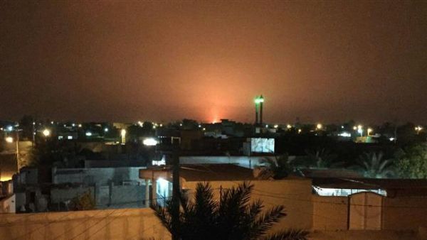 A gas pipeline blast in the southern Iranian port city of Genaveh is seen from a distance of about 30 kilometers in this August 6, 2016 photo. (Twitter/PressTV)