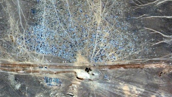 Satellite image of the Rukban Syrian refugee encampment at the Jordanian berm on Jordan-Syria border. (File photo)