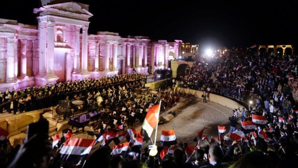 Russian music concert in the ancient theater of Syria's ravaged city of Palmyra on May 6, 2016. (AFP/Louai Beshara)