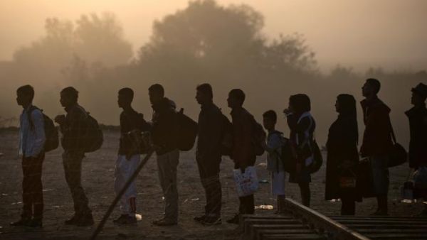 Refugees queue to cross the Greek-Macedonian border near Gevgelija on September 18, 2015. (AFP/Nikolay Doychinov)