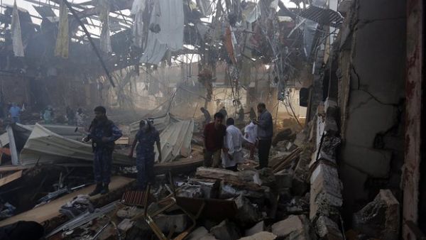 Site of an airstrike that hit a funeral ceremony in Sana'a. (AFP/File)