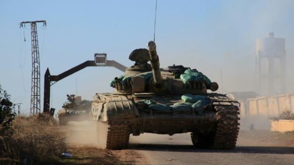 Syrian government forces in the village of Tal Jabin, north of the embattled city of Aleppo, as they advanced to break a three-year rebel siege of two government-held Shia villages, Nubol and Zahraa, on February 3, 2016. (AFP/George Ourfalian)