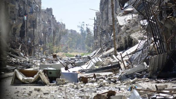 A general view showing the destruction in the Yarmouk Palestinian refugee camp in the Syrian capital. (AFP/File)