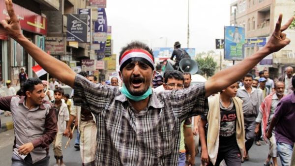 A Yemeni supporter of the Saudi-led coalition against the Houthis demonstrates in Taez on 4 April. (AFP/File)