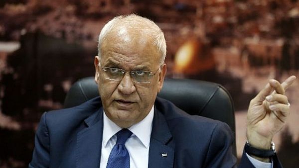 PLO Secretary General Saeb Erekat in his Ramallah office. (AFP/Abbas Momani)