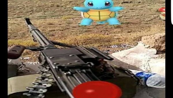 A squirtle Pokemon appears on a frontline with Daesh near Mosul, Iraq (Facebook)
