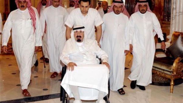 A handout picture released the Saudi Press Agency on November 19, 2010 shows Saudi King Abdullah bin Abdul Aziz al-Saud sitting in a wheelchair as he arrives at his palace in Riyadh