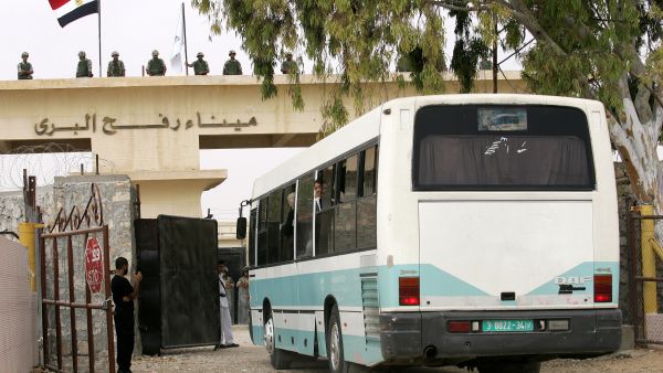 Guards overlook the Rafah border crossing. (AFP/File)